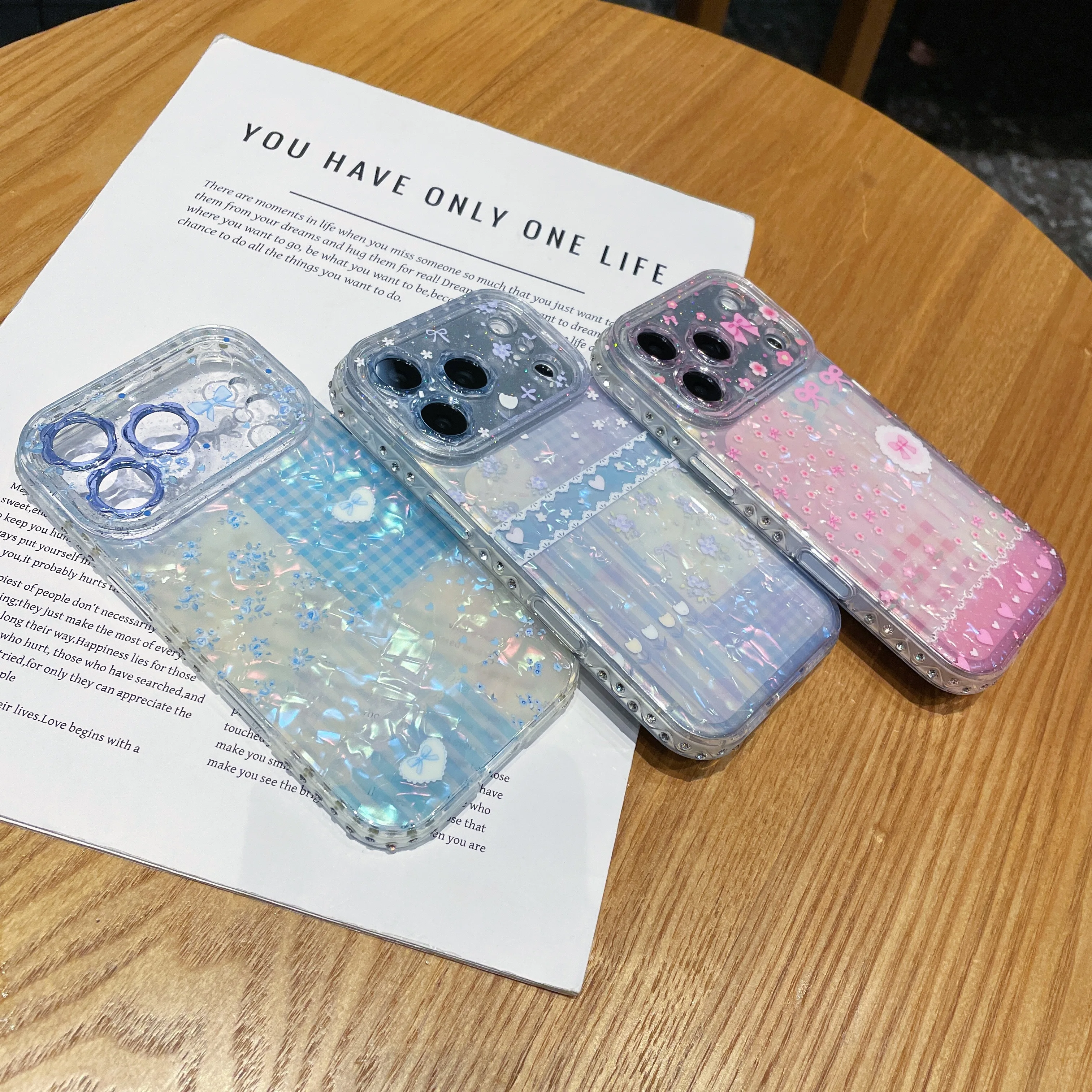 

New Product - Large Window All Models Apple 17 Side Spherical S-Pearl - Shimmering Pink Flower Lens Color Bead Grid - Blue - Pin