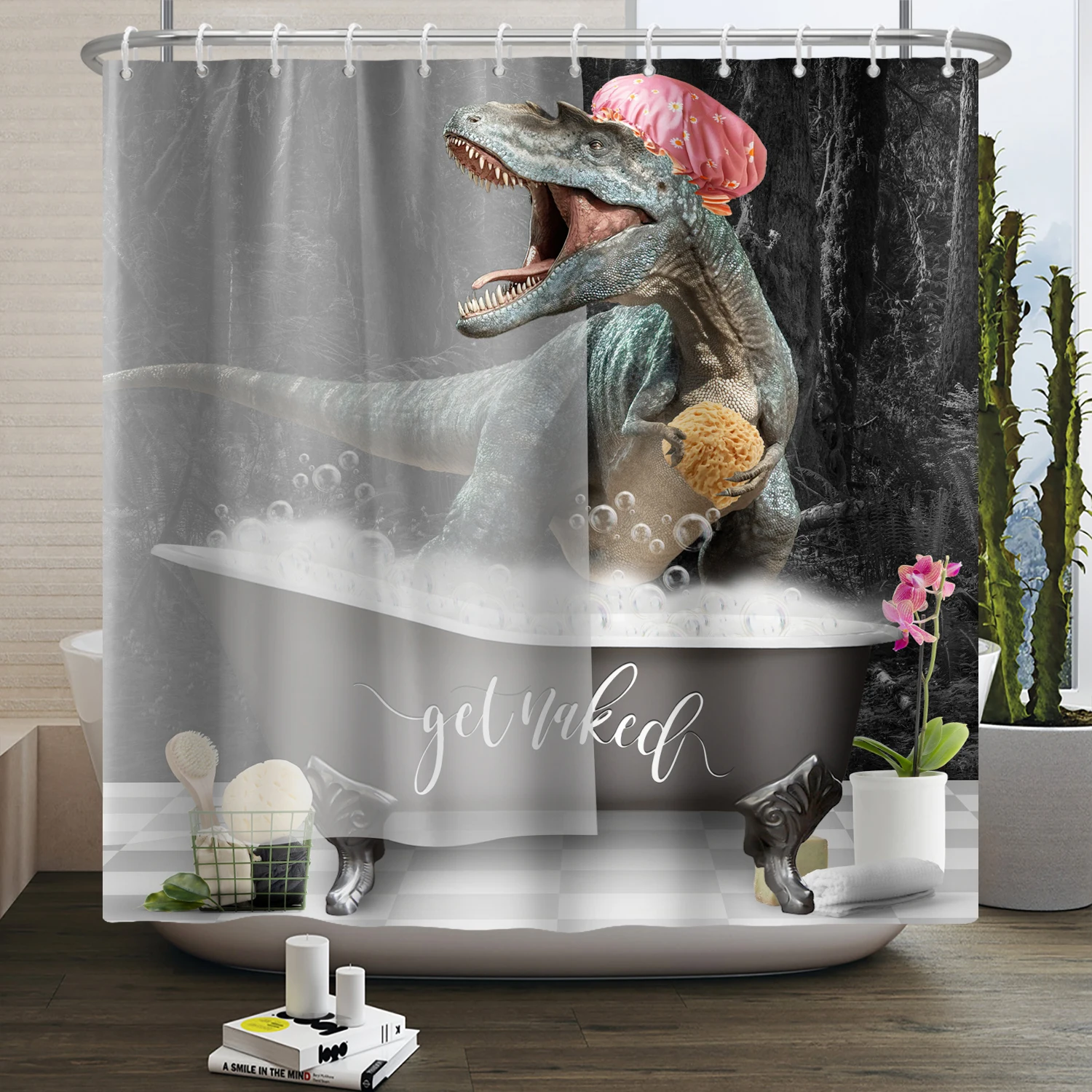 Funny Dinosaur Shower Curtain for Bathroom Cute Animal Cool Dinosaur Children Bathroom Curtain Waterproof Bath Curtain Decor