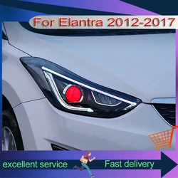 Car Light For Hyundai Elantra 2012-2017 Headlight Assembly Modified LED DRL Devil's Eye Design Dual Lens Turn Signal Front Lamps