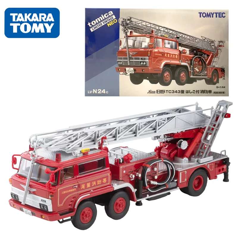 TAKARA TOMY Tomica 1/64 TLV-N24c Hino TC343 Tailed Vulture Fire Station Aerial Ladder Fire Truck Alloy Motor Diecast Metal Gift