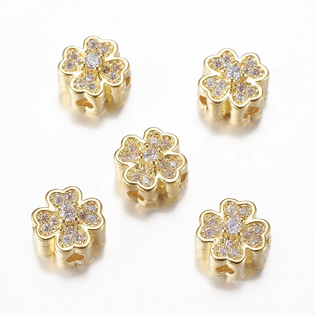 

30pcs Rack Plating Brass Micro Pave Cubic Zirconia Flower Beads 8x5mm For Women Fashion Jewelry DIY Making Decor as Gifts