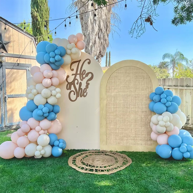 

142pcs Light Blue Dusk Pink and Sand White Balloon Arch Matte Latex Ballon Set He or She Gender Reveal Party Decoration Supplies