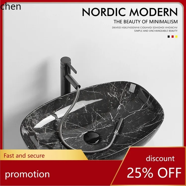 CZ Square Countertop Basin Oval Ceramic Household Bathroom Wash Basin Sink