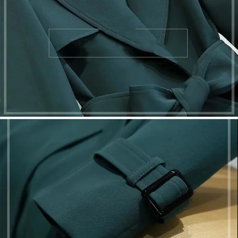 Office Lady Sashes Long Trench Coats Women Spring One Button Lined Solid Color Windbreaker Fashion Turndown Collar Work Overcoat