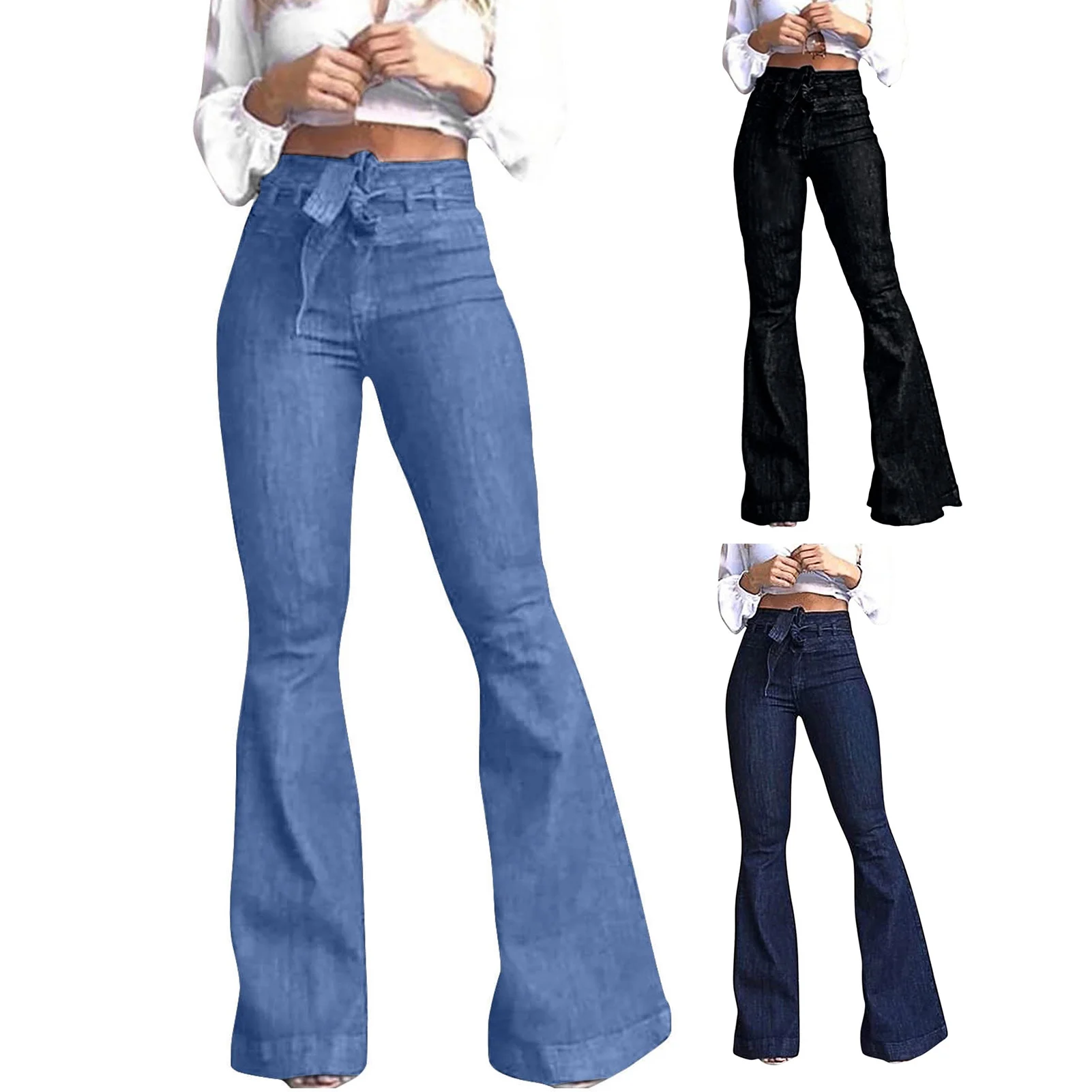 

Осень 202, новые женские джинсы с высокой талией, модные тонкие джинсовые расклешенные брюки, уличные повседневные брюки, S-3XL, Прямая доставка