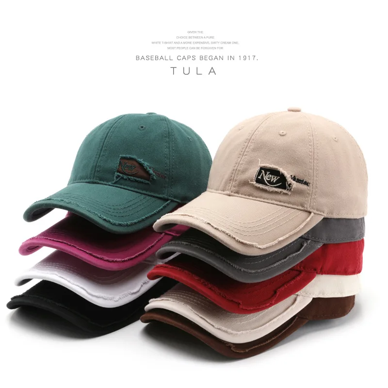 

Female Personality Broken Hole Retro Letter Embroidered Duck Tongue Hat Outdoor Men's Sunscreen Sunshade Baseball Hat