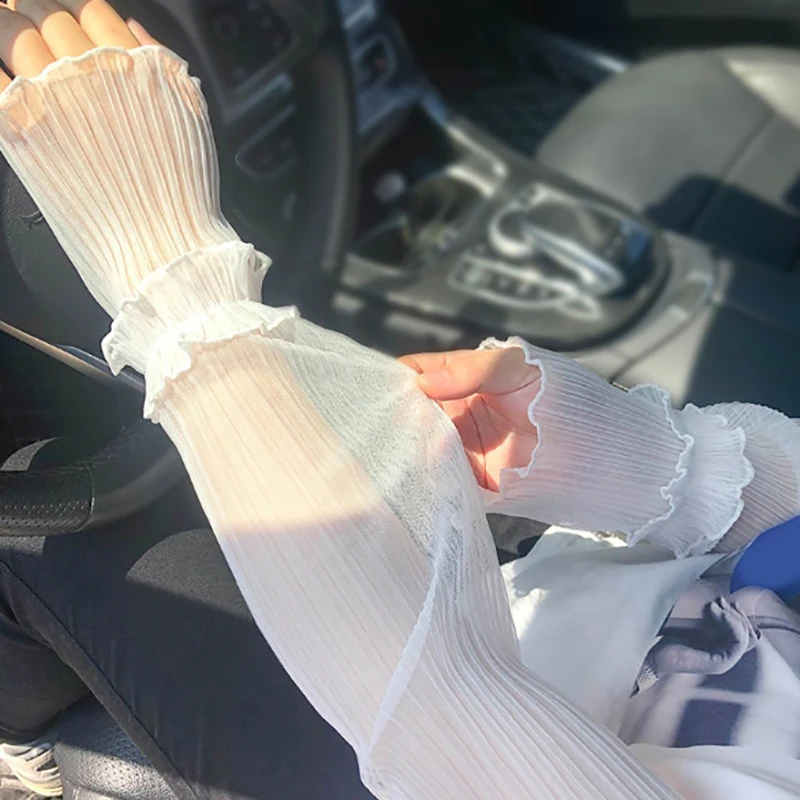 1 Pair Summer Long Fingerless Gloves Women Outdoor Sun Protection Sleeves Thin Lace Mesh Arm Sleeve Sunscreen Uv Driving Mittens