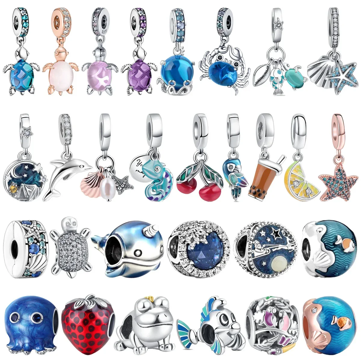 

Original 925 Silver Plated Animal Turtle Starfish Beaded Fish Pendant Charm for Pandora DIY Bracelet Ladies Jewelry Gift