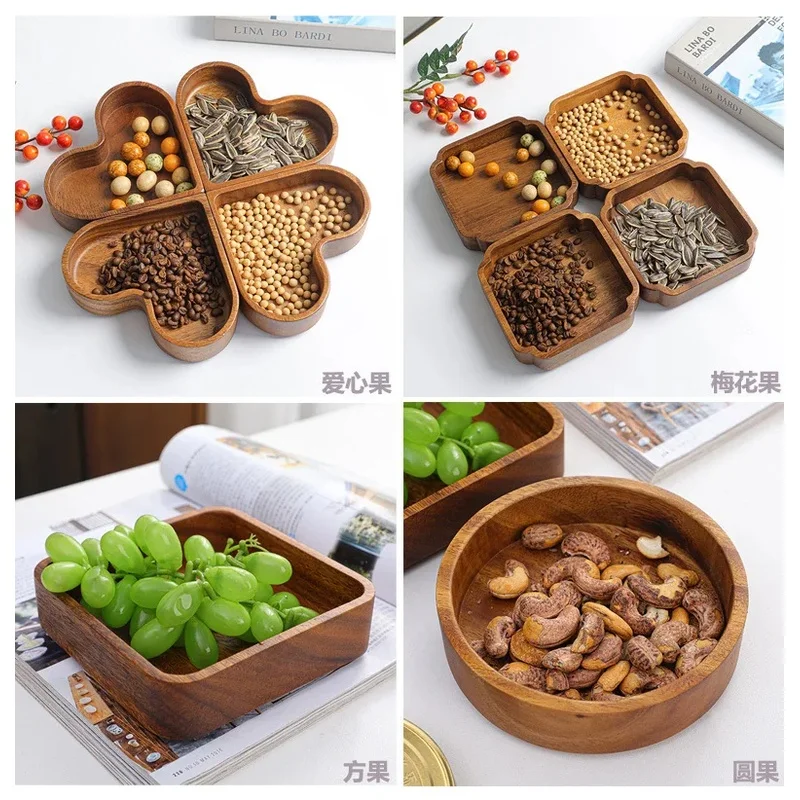 Wood Grain  Serving Tray Stackable Raised Edges Tea Tray Food Plate Tableware Decorative Serving Dishes Platter