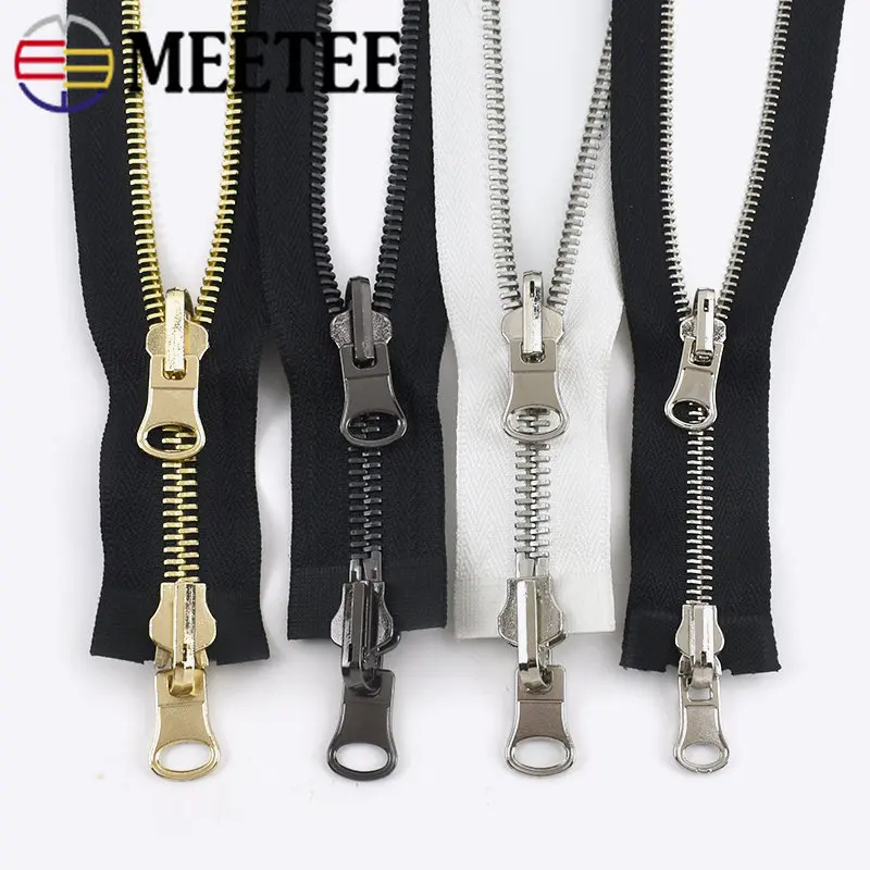 Meetee 1pc 60-120cm 5# 8# Metal Rotary Slider Open-End Zipper Reversible Double Sided Zippers for Jacket Sewing Spin Zip Head