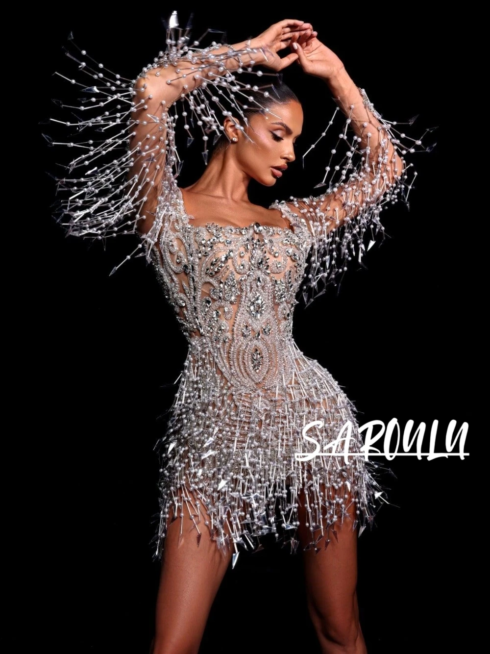 

Нежное облегающее вечернее платье ручной работы с блестками и кристаллами и кисточками, короткое сексуальное модное вечернее клубное платье, ослепительное платье для выпускного вечера