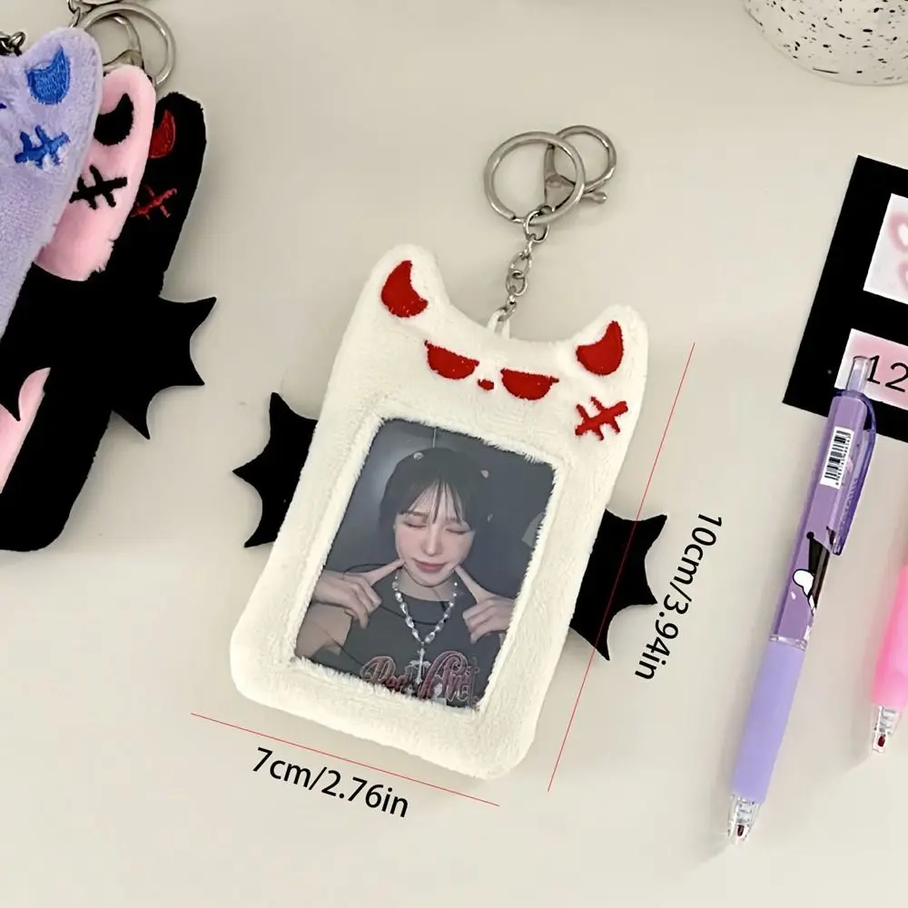 Bat Demon Cartoon Plush Photocard Holder Transparent Korean Style Cartoon Card Cover Protective Case with Keychain Pendant