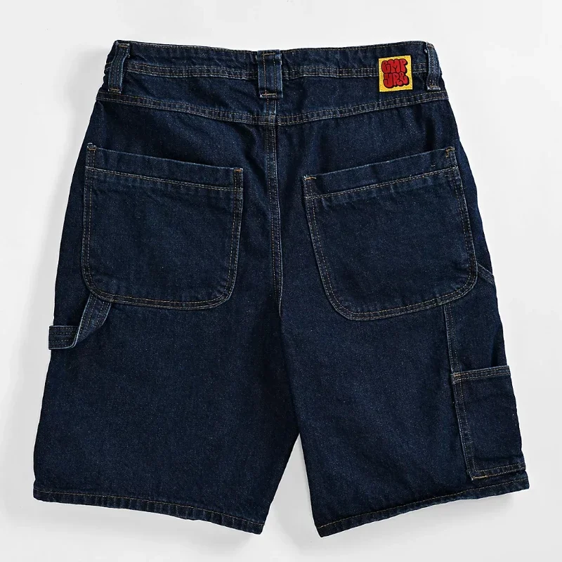 Shorts en denim brodés à motif de dessin animé pour hommes, bleu profond, streetwear rétro, Harajuku, Hip Hop, short d'été Y2K, nouveau