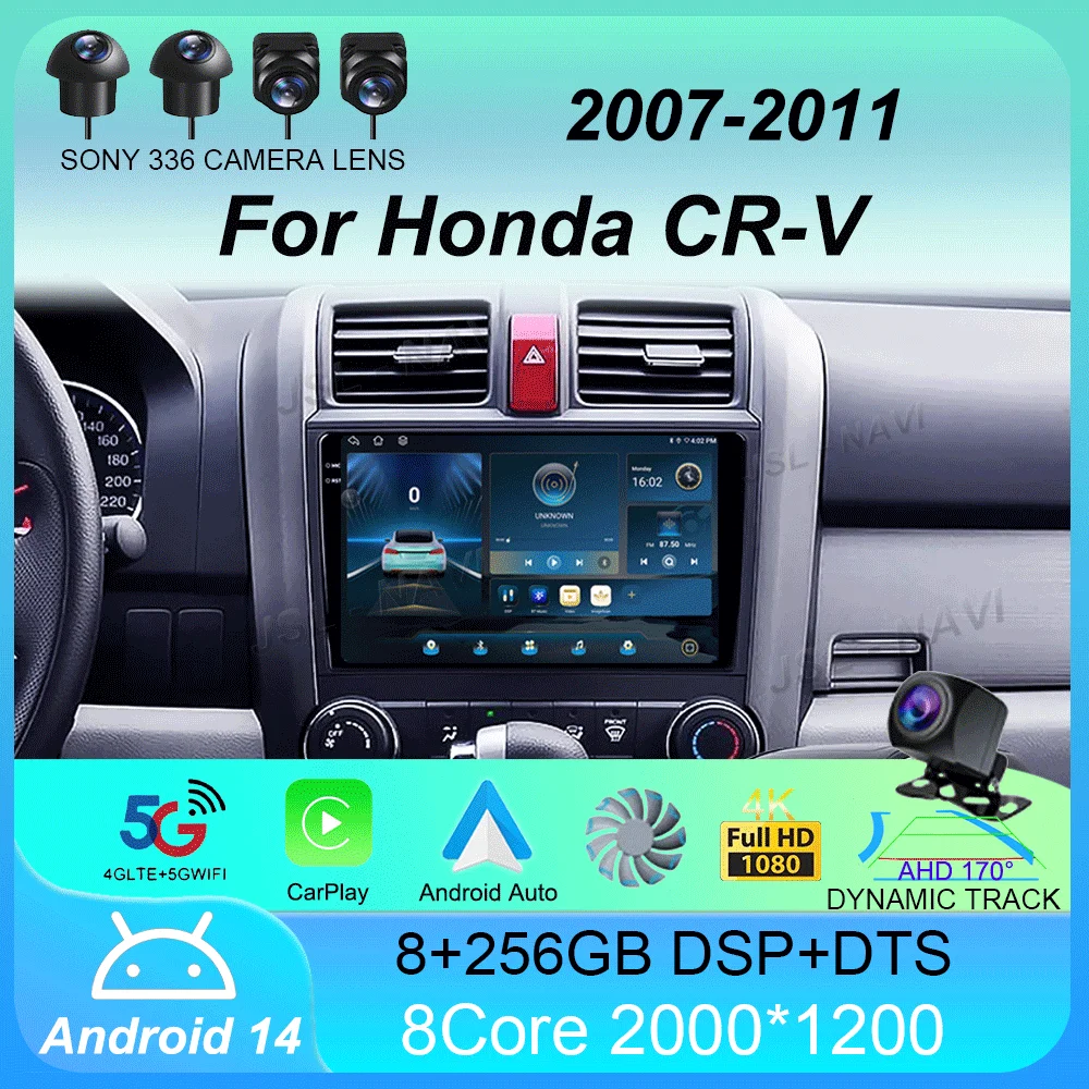 

Car Radio Android 14 For Honda CR-V 3 RE CRV 2007 - 2011 Navigation GPS Multimedia Player Stereo WiFi+4G BT Carplay+Auto 2 DIN