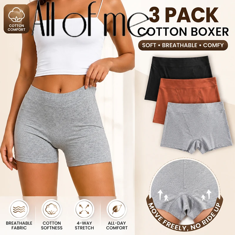 3er-Pack Damen Baumwoll-Sicherheits-Boxershorts Nahtlos Hohe Taille Weich Hautfreundlich Anti-Rutsch Leggings Unter Kleid Höschen