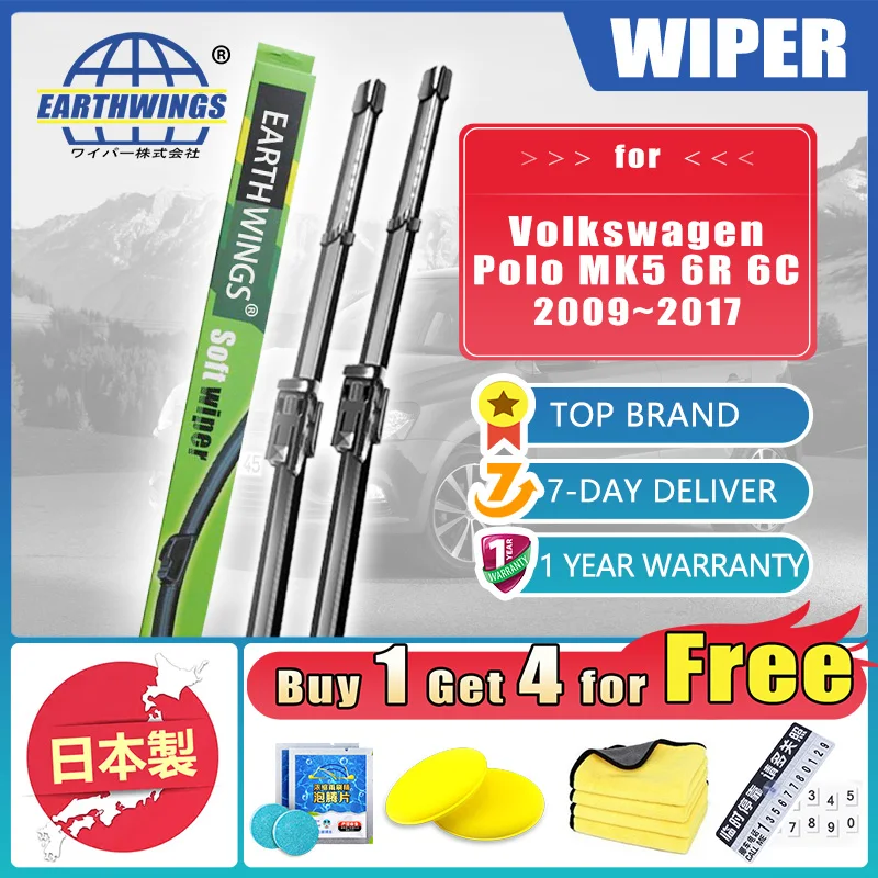 For Volkswagen VW Polo Hatchback 6R 6C 2009~2017 MK5 Front Rear Wiper Brushes Blades Windshield Car Accessories Brushes Washer