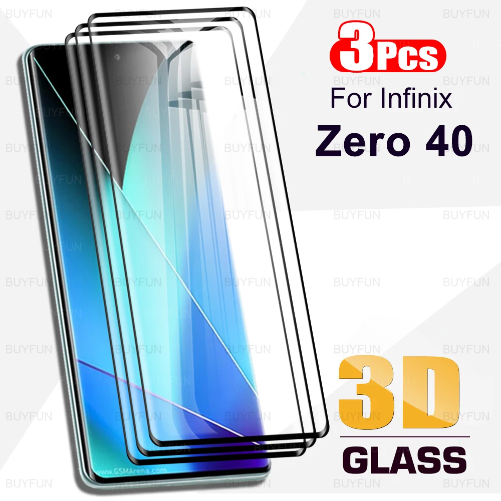 3Pcs Curved Glass For Infinix Zero 40 4G 5G 2024 6.78 inches Tempered Film Infini Zero40 X6860 X6861 Black Edge Screen Protector