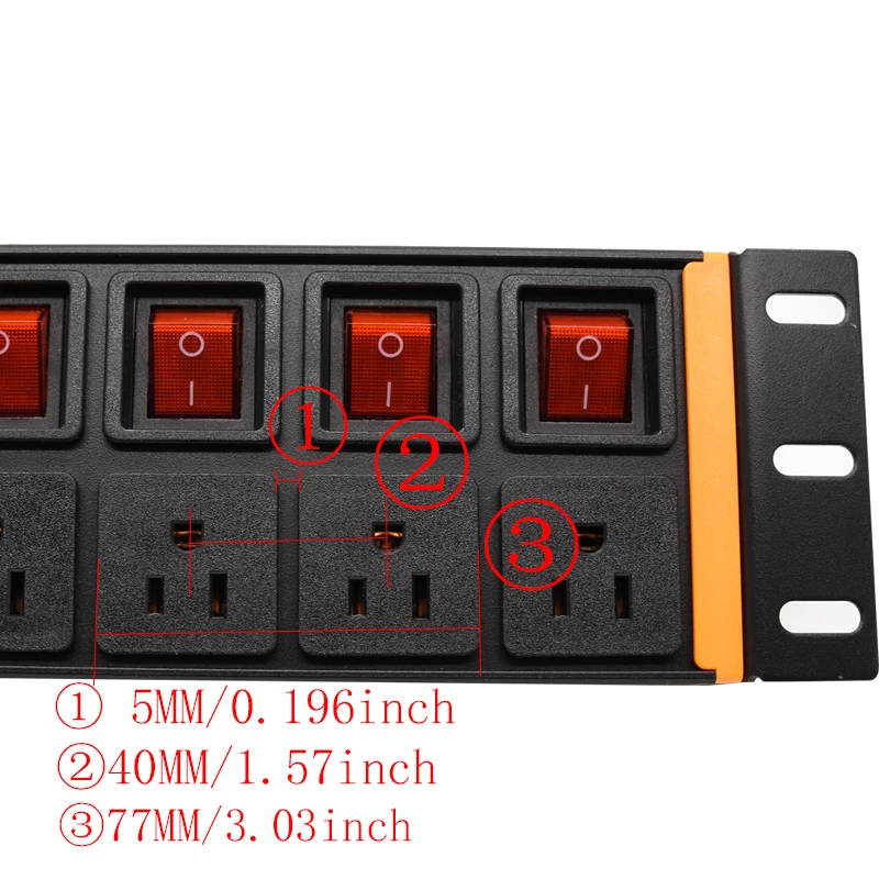 Imagem -05 - Pdu Power Strip Armário de Rede Eua Soquetes Tomada Interruptor Independente Controle 16a Liga Alumínio Soquetes 10 Unidade