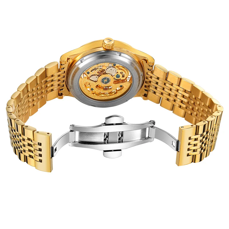 Original Marke SKROX Luxus Mann Uhr Edelstahl Band Gold Skeleton Automatische Mechanische Wasserdicht männer Armbanduhr Uhr