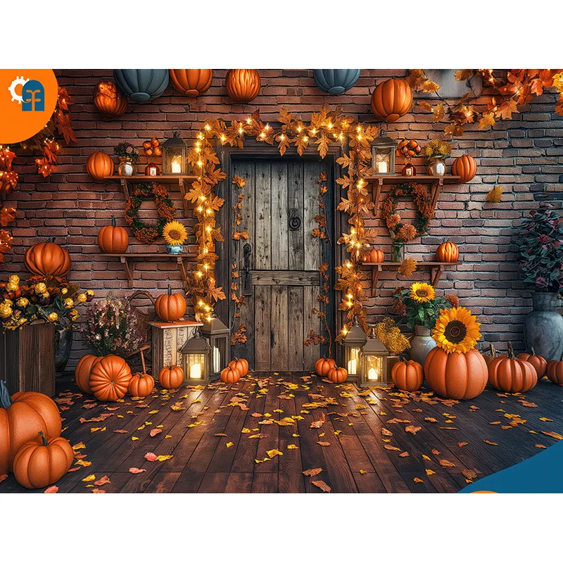 Halloween dia tema fotografia cenários adereços vagão flores cena de outono com remendo de abóbora porta photo studio fundo HW-04