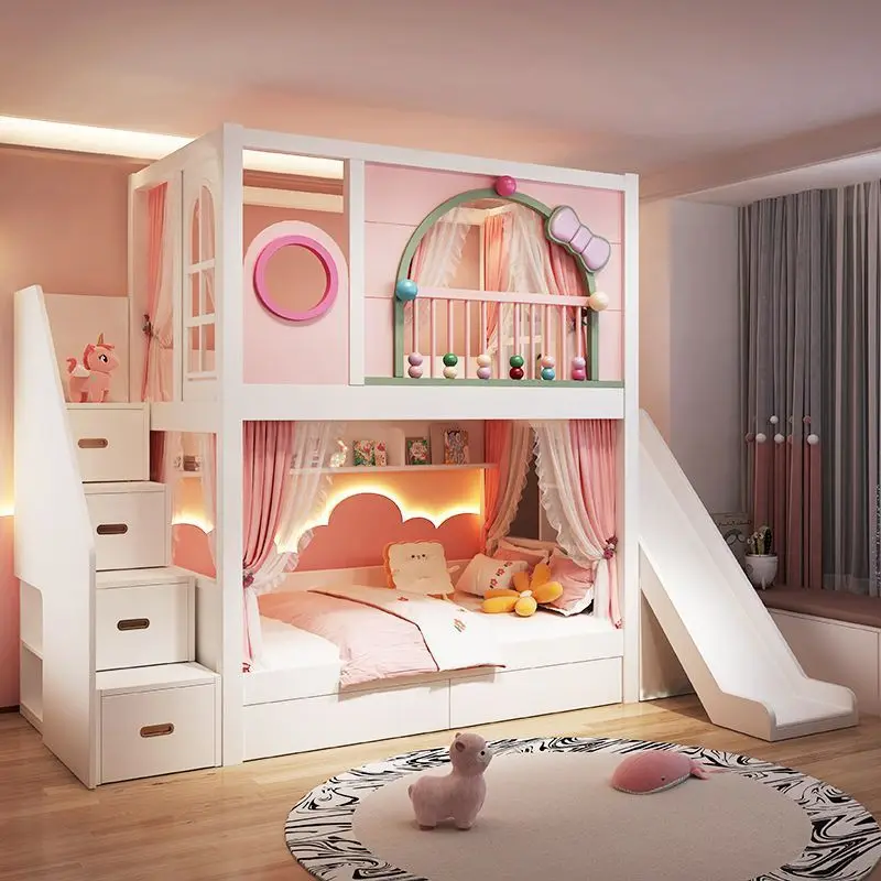 Full solid wood bunk bed High and low Adult children's Solid wood ladder cabinet Upper and lower Bunk Tree house