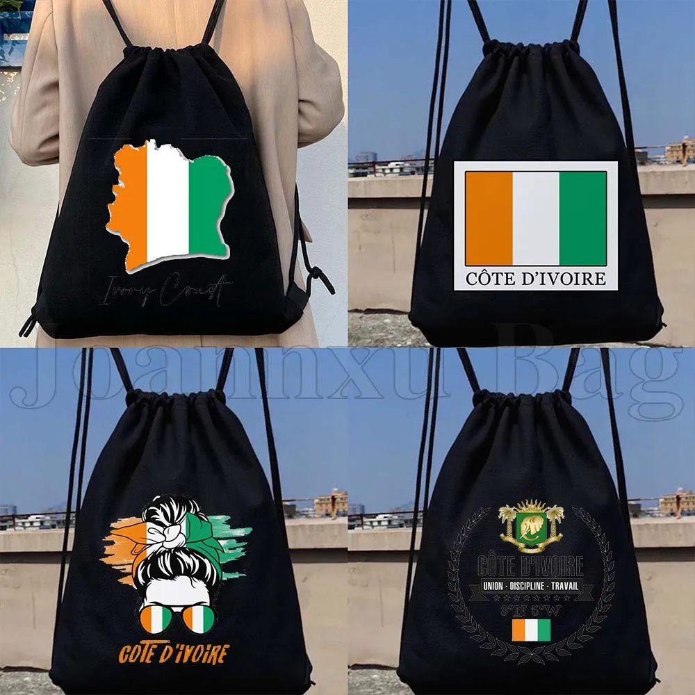 

Ivory Coast Flag Map Ivorian Africa Gifts Durable Canvas Drawstring Bag Soccer Backpack Workout Yoga Sackpack Cotton String Bag