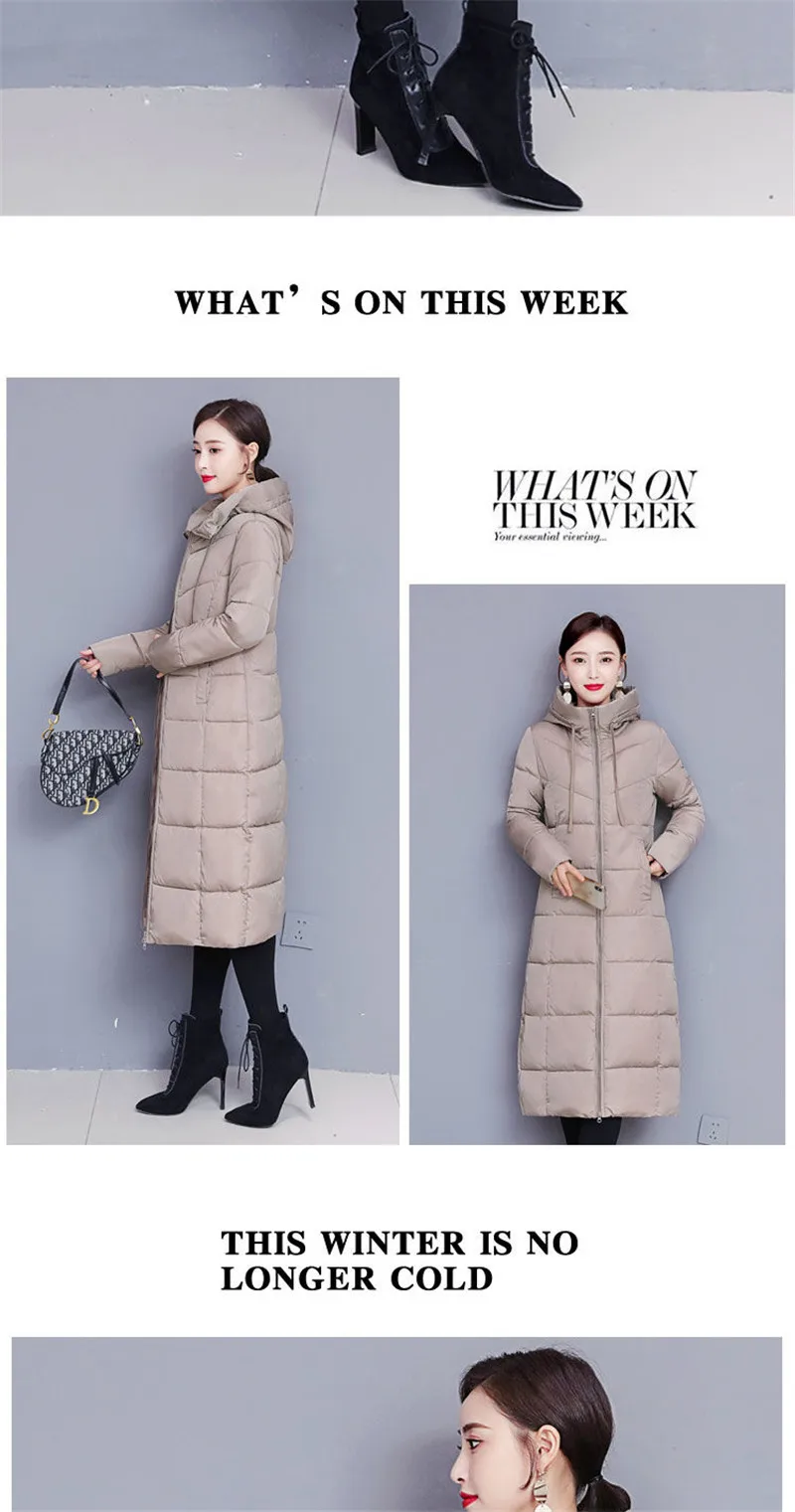 Winter 2023 New Down Cotton-Padded Jacket Long Loose Fashion Coat Thickened Outerwear Warm Zipper Hooded Solid Color Overcoat