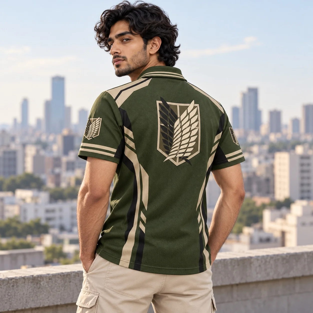 Attack on Titan Mens Polo Shirt Survey Corps Wings of Freedom Anime Graphic Green Short Sleeve Casual Sports Top