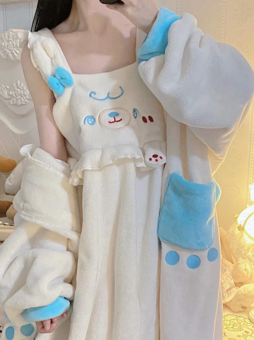 Japanese Original  Autumn Winter Thickened Sweet Girl Pajamas Soft Cute Princess Style Outdoor Loungewear Two-piece Set