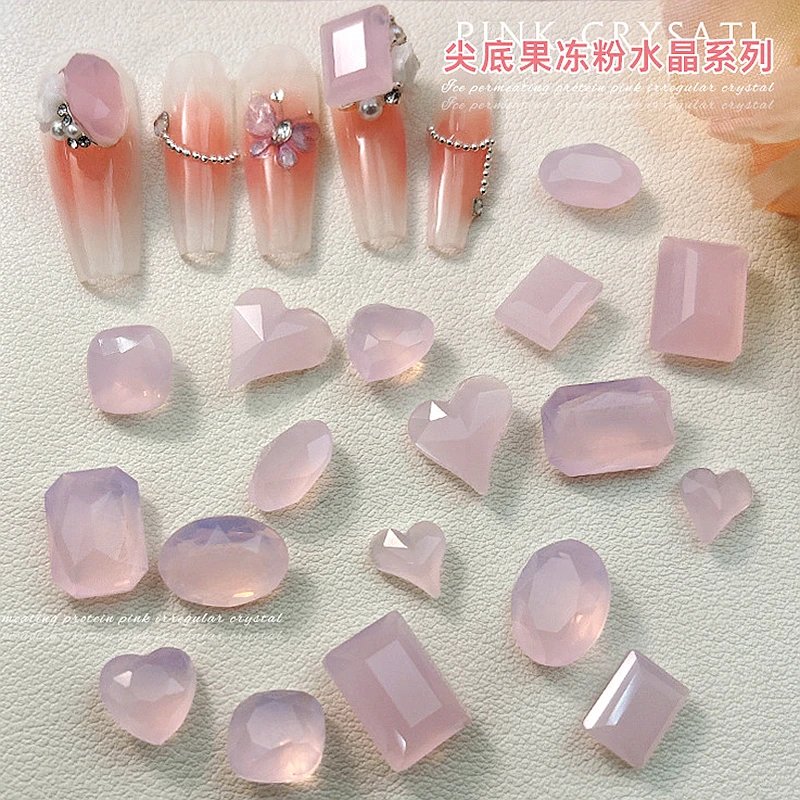 

10PCS Pointed Back Jelly Diamond Nail Art Decoration Rhinestones Charms Pink Opal Gem Stone Accessories Nail Supplies Material