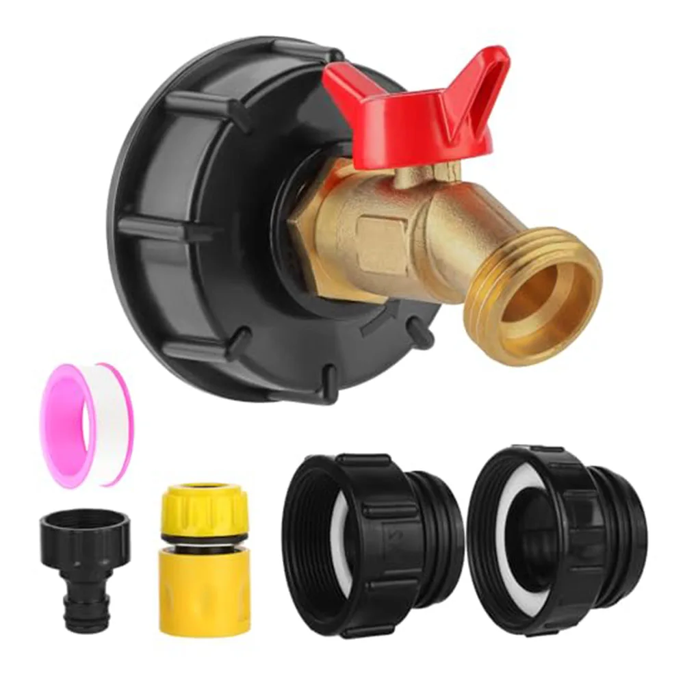 275-330 Gallon IBC Tote Tank Adapter With Brass Valve And Silicone Gasket For Garden Hose Irrigation Watering Connector Kit