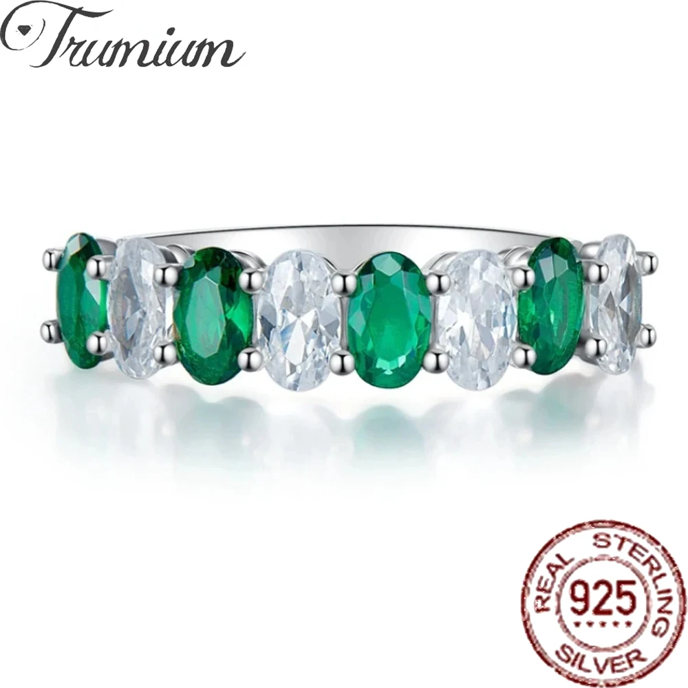 

Trumium 100% 925 Sterling Silver Emerald Oval Cubic Zirconia Rings For Women Sparkling Wedding Band Fine Jewelry Gift Wholesale