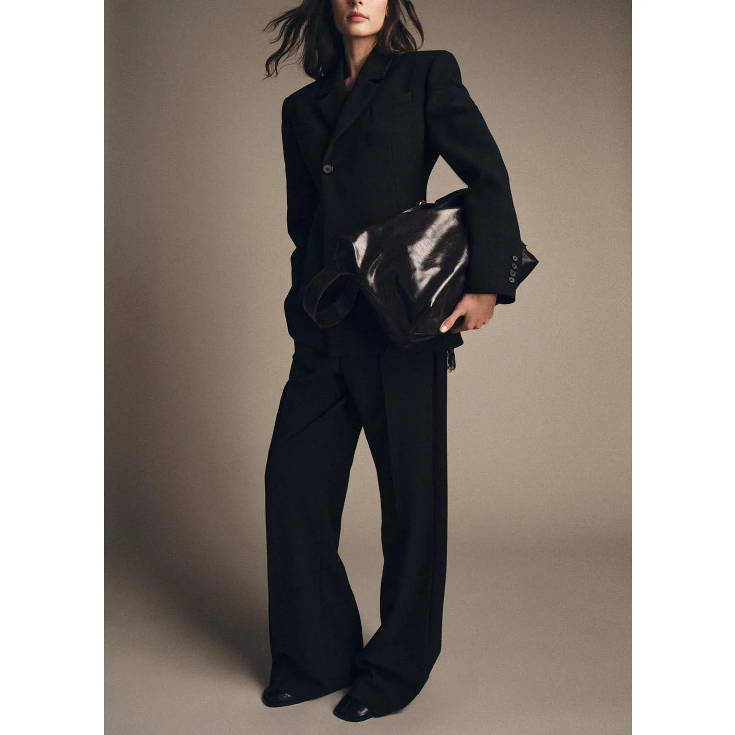 Casual Sle a medida Jaet botón decorado ajuste suelto cuello irt adelgazamiento pantalones largos fibra de poliéster longitud Regular Sve