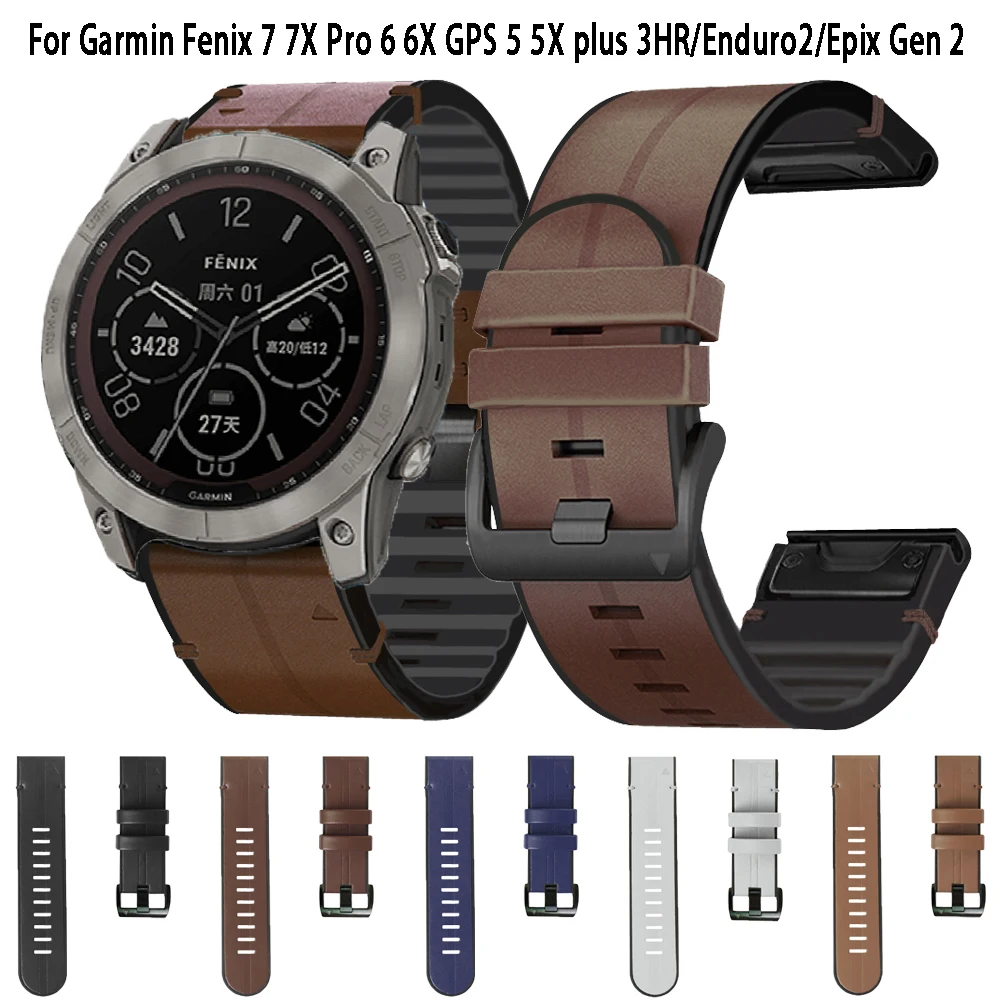 

Сменный ремешок из силикона и кожи для Garmin Fenix 7X 7 6 6X Pro 5 5X Plus Forerunner 935 Quaitx 3 Epix 2, ремешок для часов 22 26 мм