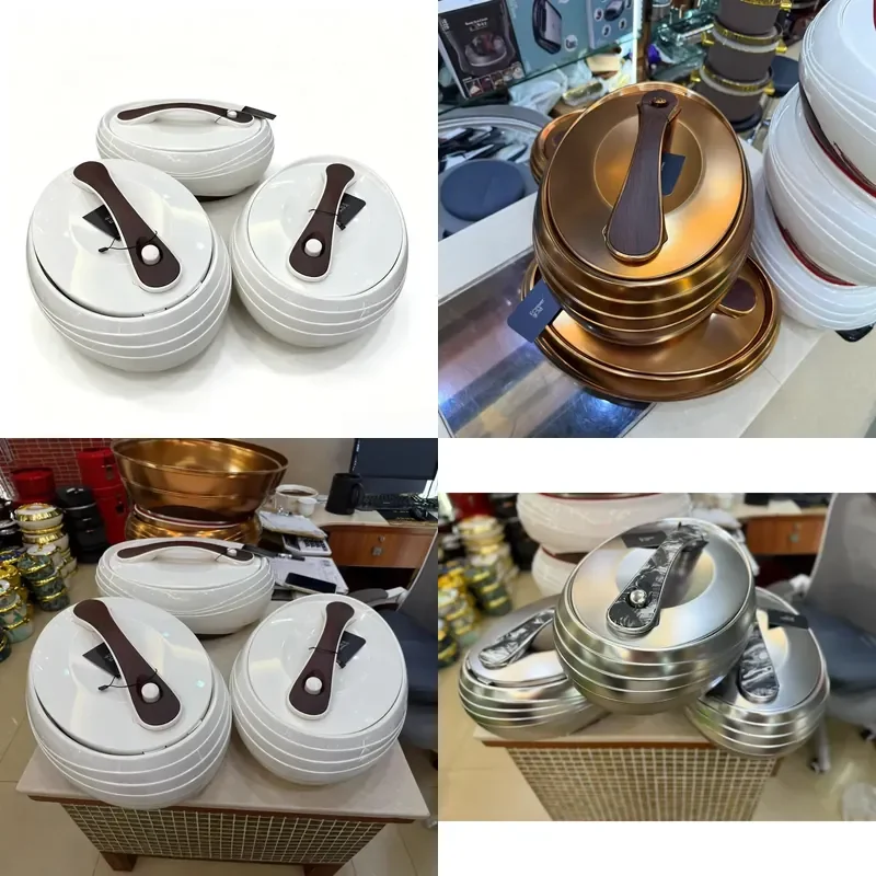 Premium 3Pcs Oval Insulated Food Warmer Set 4L-5L-6L Multi Color Cookware Sets for Kitchen Storage Restaurant Household Use