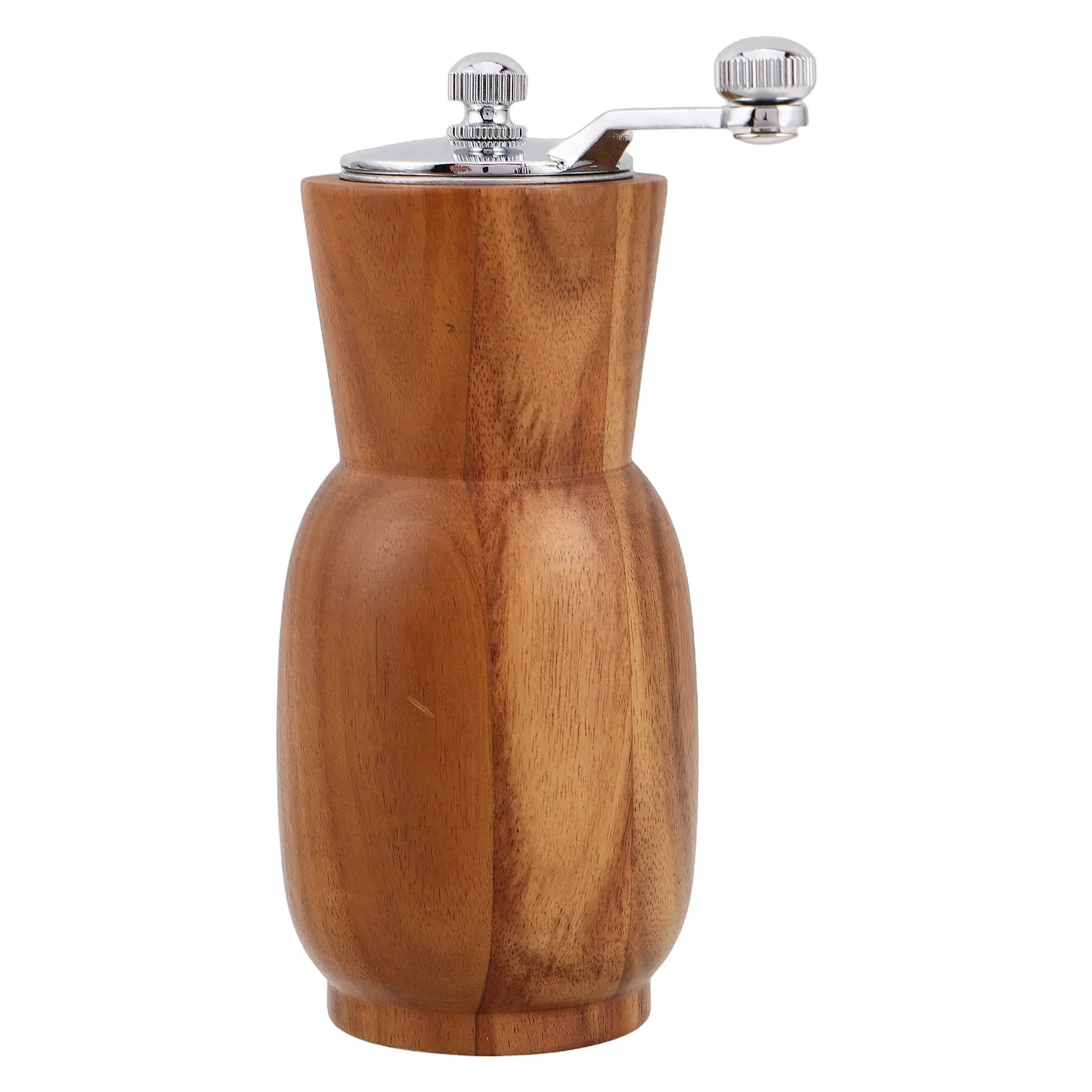 Manual Pepper Grinder with Crank Handle Adjustable Ceramic Rotor Oak Wood Refillable Salt Spice Grinder for Kitchen Outdoor