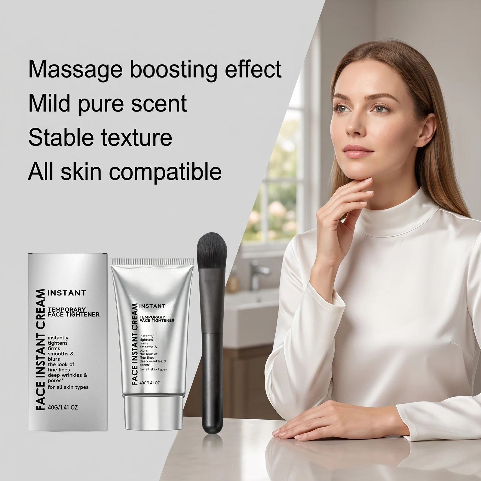 Instant Face Tightener Cream | Deep Wrinkles Care Conceal Facial Fine Lines Flaws | Firm Smooth Face Skin Face Cream With Brush