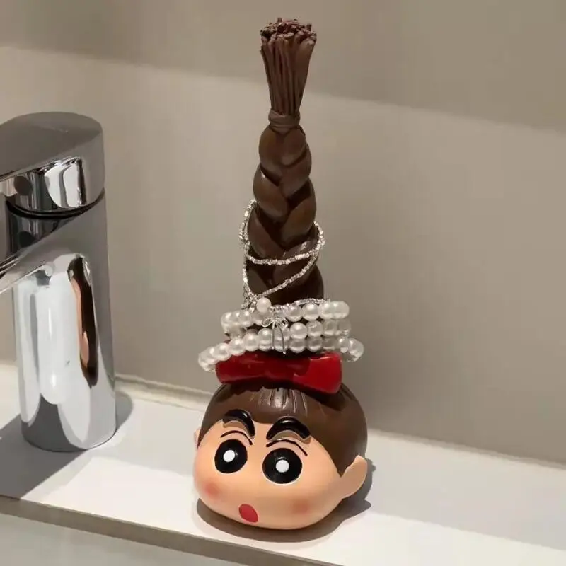 Kawaii Crayon Shin Chan Long Braid Hair Tie Storage Rack Cartoon Creativity Desktop Ornament Bathroom Accessories Rack Gift Toy view 2