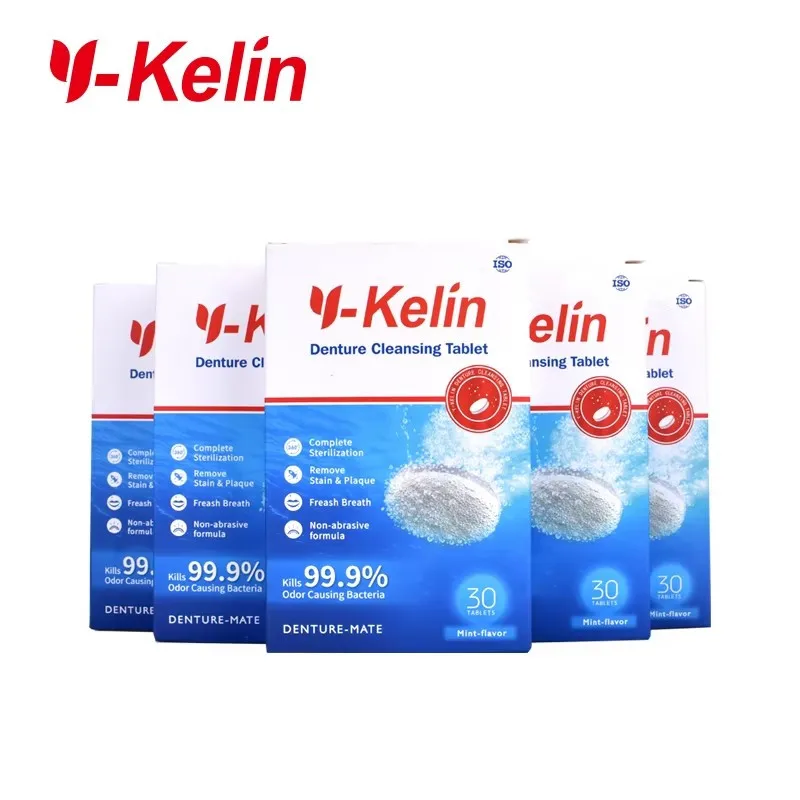 Y-kelin tablet pembersih gigi tiruan 150 tab + kotak gigi tiruan + sikat gigi palsu dan pembersihan prostesis