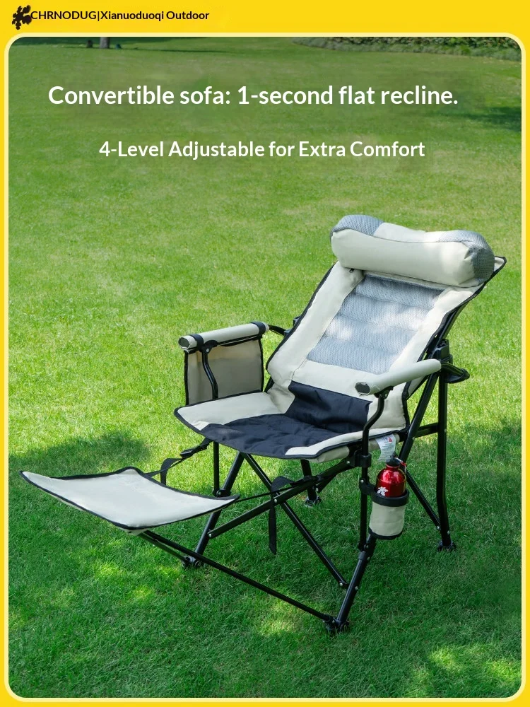 Iron Outdoor Foldable Recliner 4-speed Adjustable Sitting Lying Dual-use Lunch Break One Second Flat Portable Camping