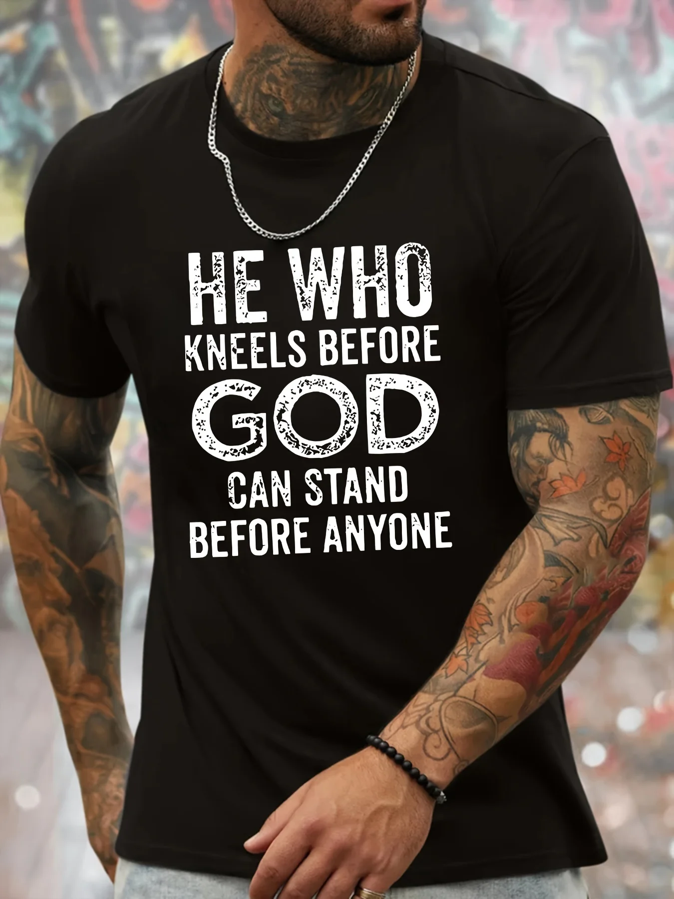 

He Who God Graphic Men'S Short Sleeve T-shirt, Comfy Stretchy Trendy Tees For Summer, Casual Daily Style Fashion Clothing