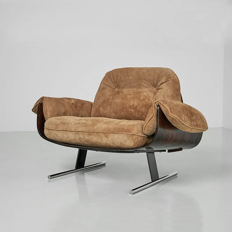 Modern Simple Armchair Wooden Frame Leisure Chair Suitable for Study Living Room Furniture Fabric Soft Pack Single Chair