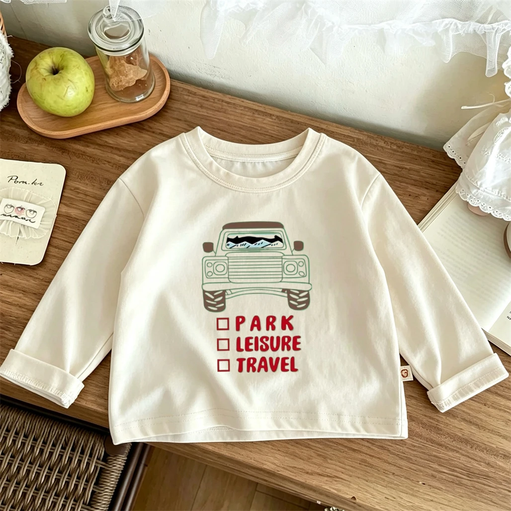 Loose Casual Clothes Round Neck Base Shirt New Style Child Clothes Simple Versatile Tees Toddler Thin Sports Long-sleeved Tops