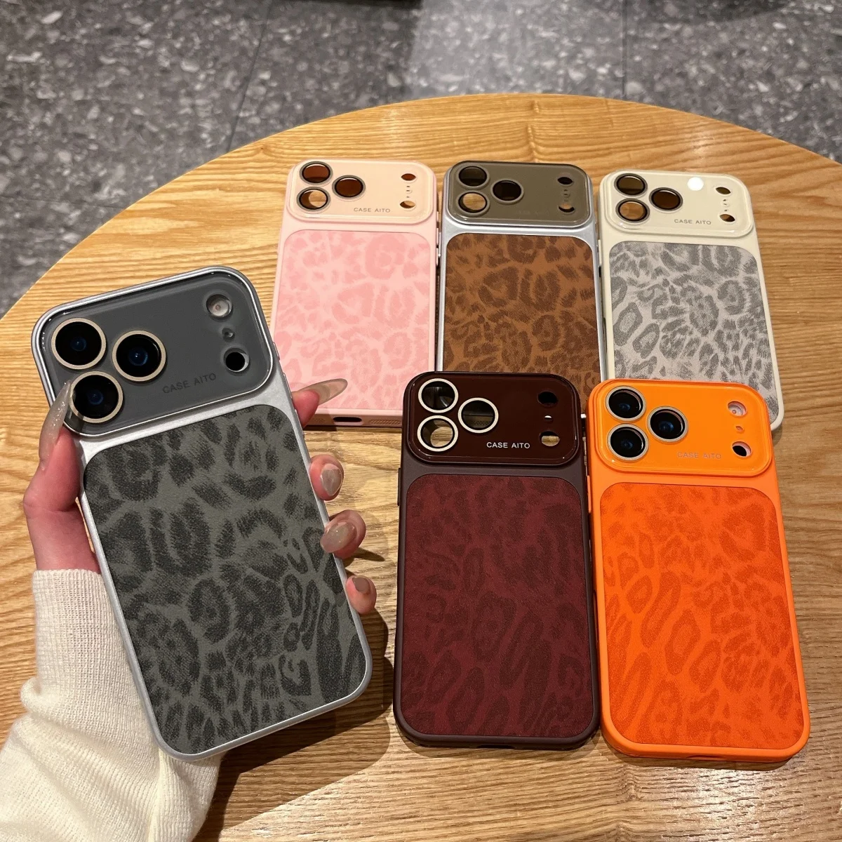 Leopardenmuster PU-Leder Handyhülle für iPhone 17 16 15 14 13 Pro Max Bonbonfarben Großes Fenster Stoßfeste Schutzhülle