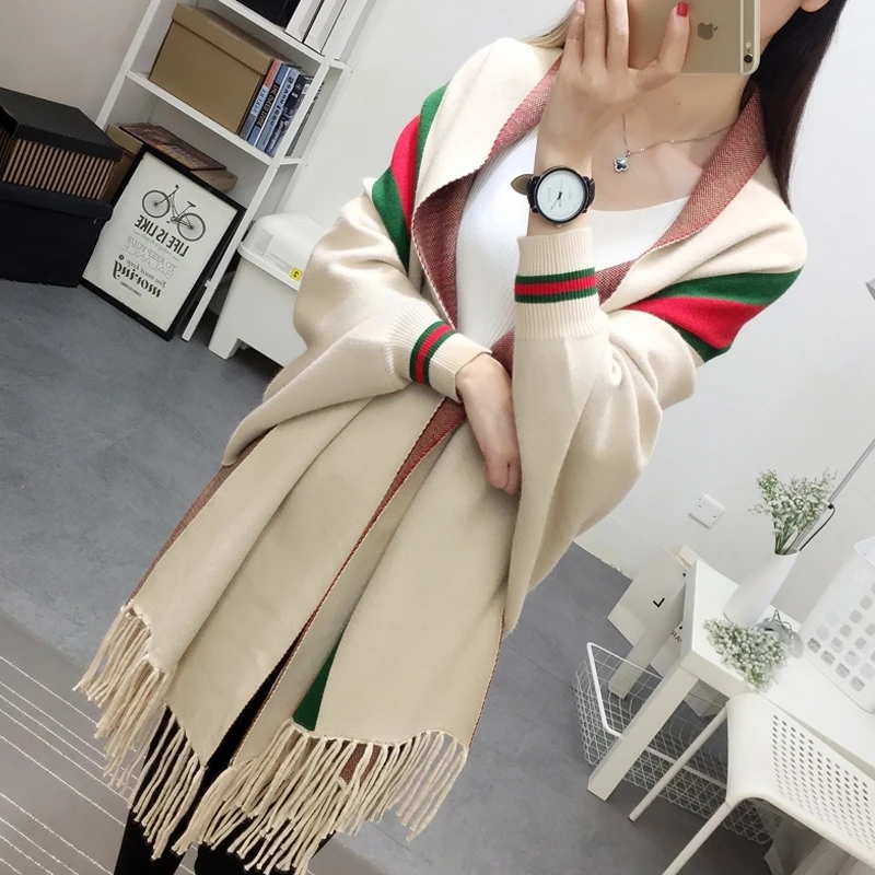 2023 Autumn New Sweater Women\'s Autumn/Winter Knitwear Batshirt Cloak Cape Coat Mid Length Korean Edition Cardigan