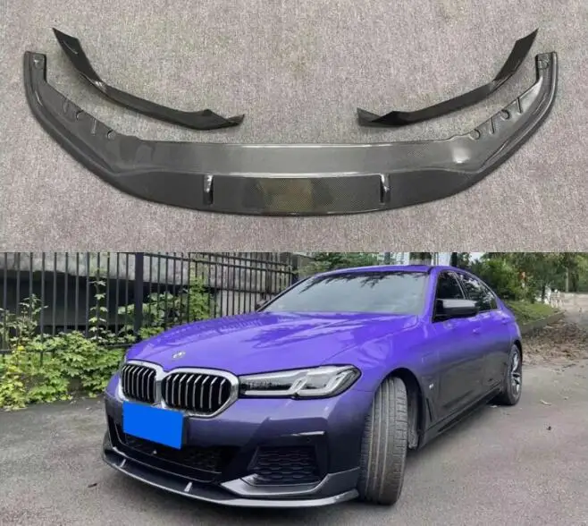 For BMW G30 G38 525 530 5 Series M Sport 2021 2022 2023 Real Carbon Fiber Front Bumper Splitters Lip Spoiler Side Aprons Angle