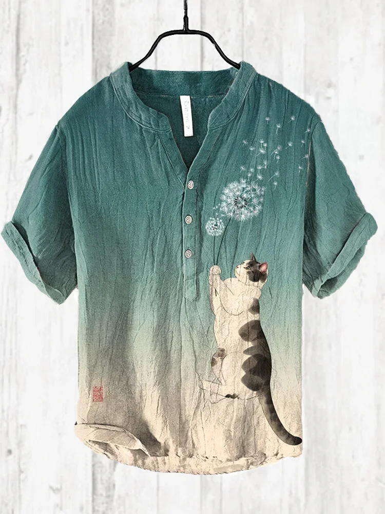 Camiseta de manga corta con estampado artístico japonés para hombre, camisa urbana a la moda con cuello en V, Henley, verano 2024