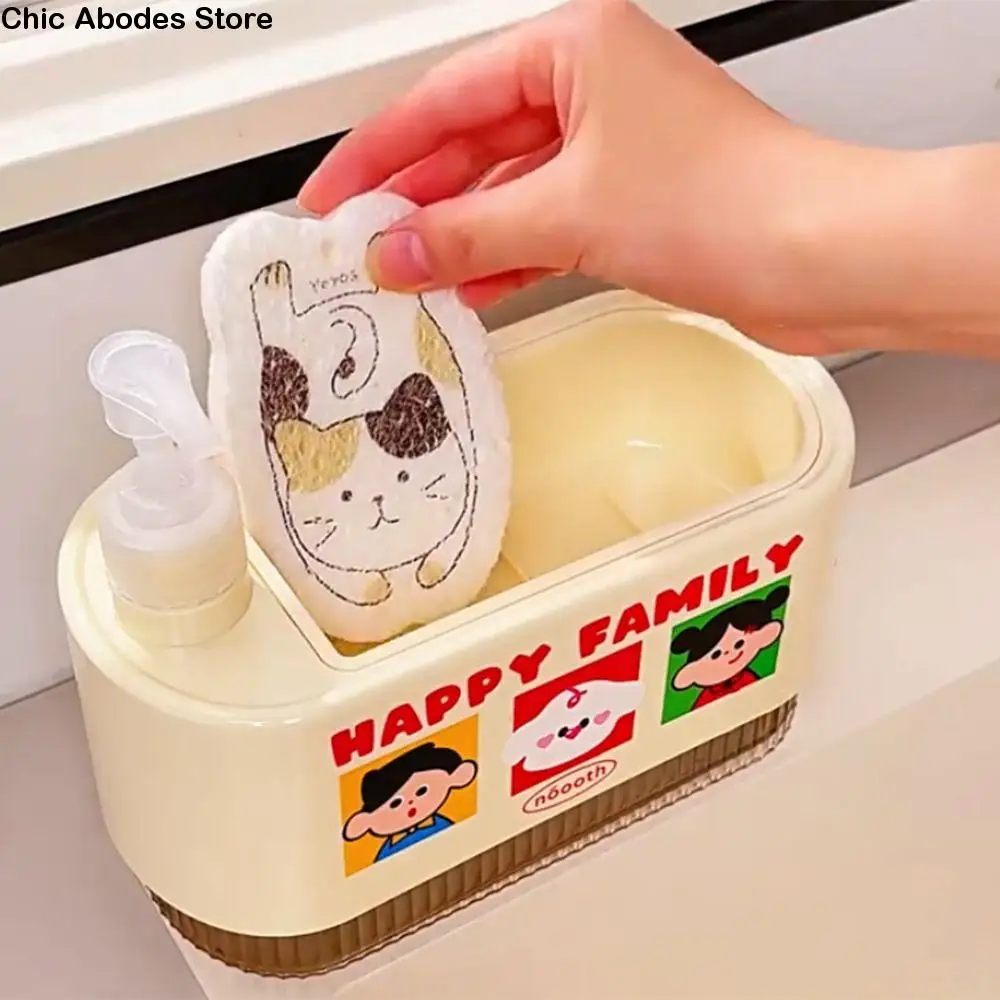 

2-in-1 Hand Soap Dispenser Leak-Proof with Sponge Wipe Dual Soap Dispenser Practical Refillable Manual Press Soap Box