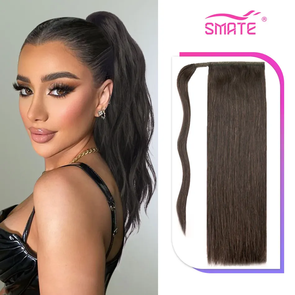 

SMATE прямой хвост, человеческие волосы, настоящие натуральные волосы, волосы Remy, 100% заколка для человеческих волос, хвост для женщин, 14-28 дюймов
