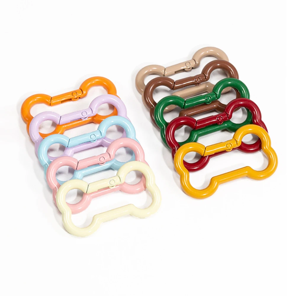 Painted Colored Spring Buckle Bone Shaped Metal Keychain Hook